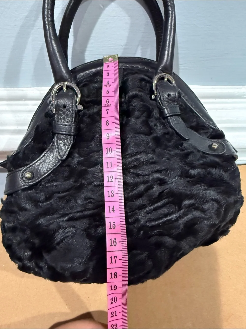 Salvatore Ferragamo Black Pony Hair Mini Top Handle Bag Made in Italy